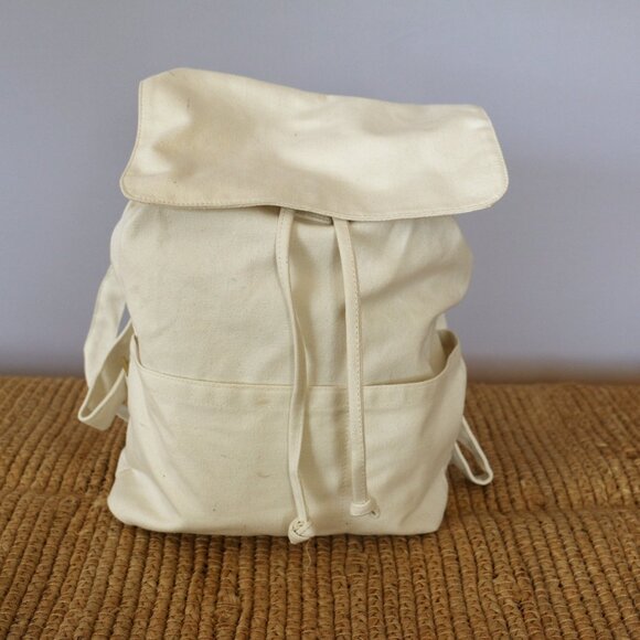 Laude the Label Cream Natural Canvas Convertible Backpack Crossbody Bag Purse - Picture 1 of 9